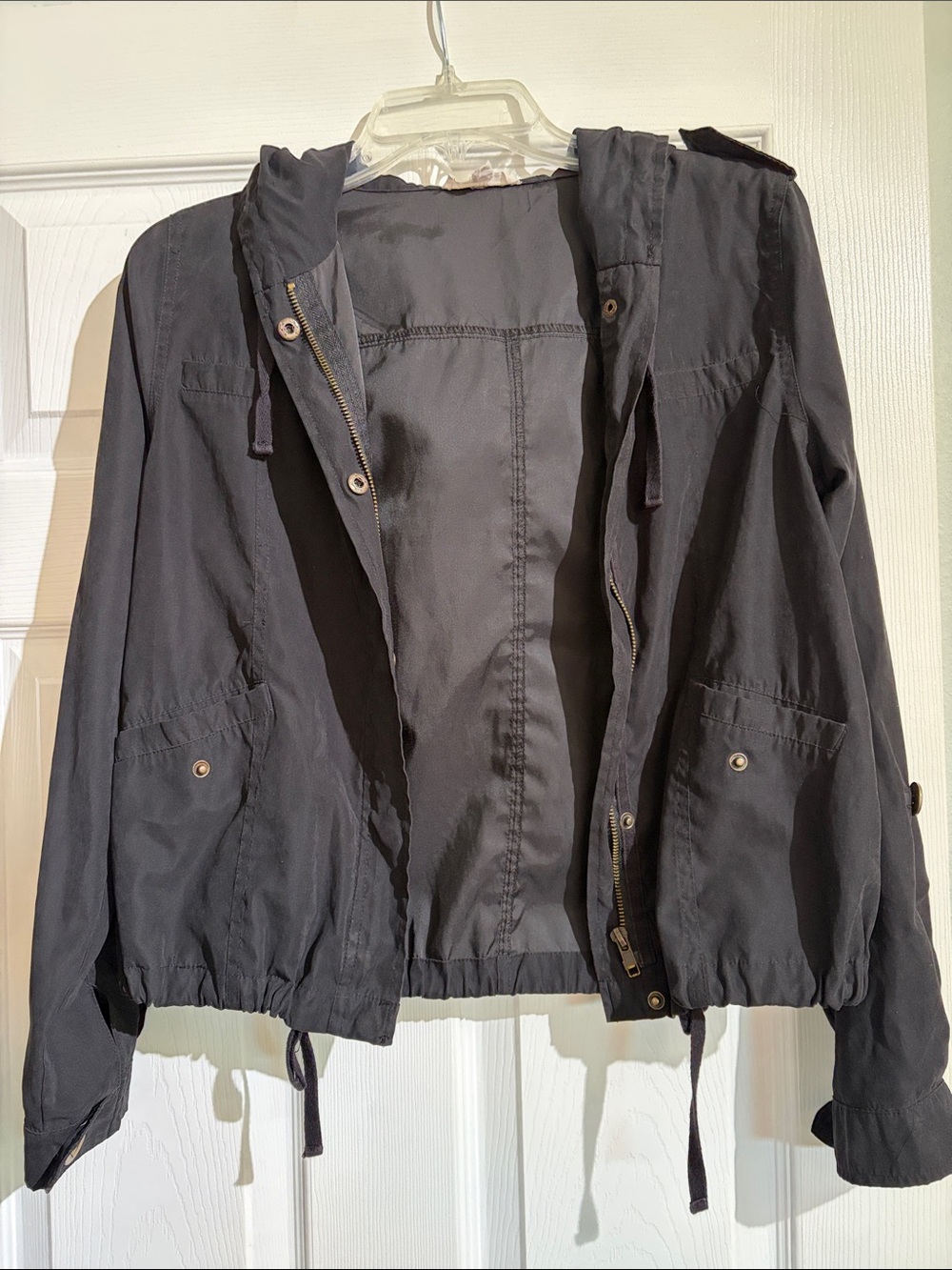 Black Hooded Utility Jacket by Mine in Size S Pockets Drawstring